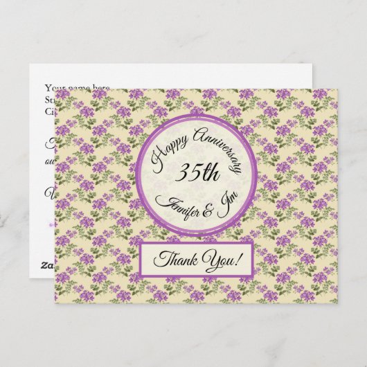 Dank u - Jubileum viooltjes op Bleek geel Briefkaart (Voorkant / Achterkant)