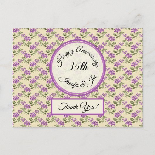 Dank u - Jubileum viooltjes op Bleek geel Briefkaart (Voorkant)