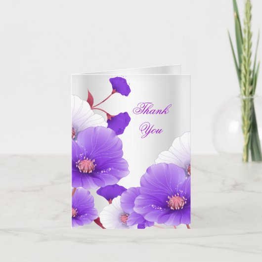 Dank u kaarden Paarse Witte Papavers Bedankkaart (Voorkant)