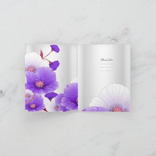 Dank u kaarden Paarse Witte Papavers Bedankkaart (Binnen)