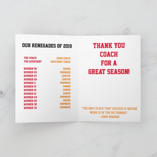 Dank u kaarden voor de Bus van het Basketbal Bedankkaart (Binnen)