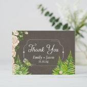 Dank u kaart aards rustiek roos en varens (Staand voorkant)