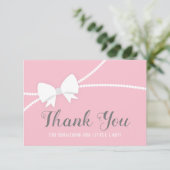 Dank u kaart, Baby shower, roze, grijs Bedankkaart (Staand voorkant)