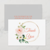 Dank u kaart Blush roze grijze bloem (Voorkant / Achterkant)