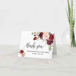 Dank u kaart boho marsala bloemenbruiloft gevouwen