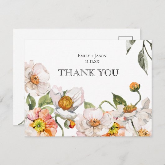 Dank u kaart briefkaart bloemen botanische bruilof (Voorkant / Achterkant)