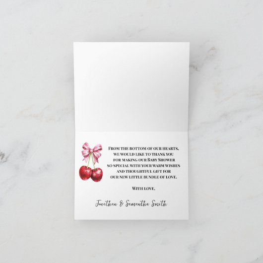 Dank u kaart Cherry Coquette Baby shower gevouwen (Binnen)