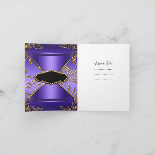 Dank u kaart Elegant Paarse Zwart Goud Damask (Binnen)