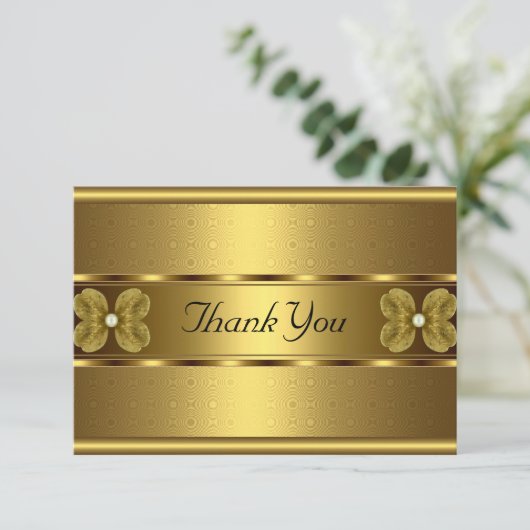 Dank u kaart Elegant Roll Gold Floral (Staand voorkant)