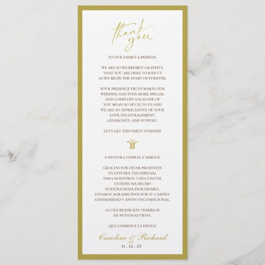 Dank u Kaart. Engels en Spaans Programmakaart (Voorkant)