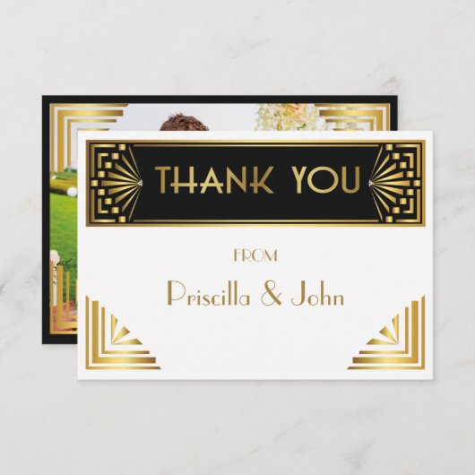 Dank u kaart, foto terug, Great Gatsby, wit zwart Bedankkaart (Voorkant / Achterkant)