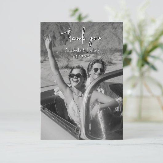 Dank u kaart Foto zwart-wit Trouwkaart (Staand voorkant)