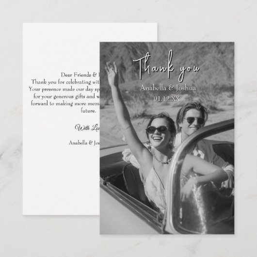 Dank u kaart Foto zwart-wit Trouwkaart (Voorkant / Achterkant)