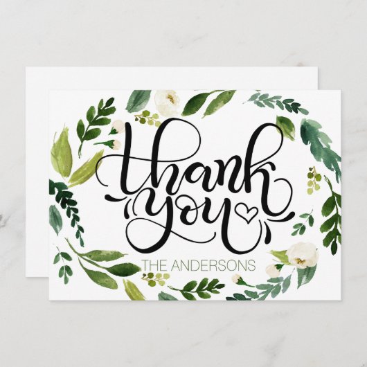 Dank u kaart - hand geletterde kaart waterverf (Voorkant / Achterkant)