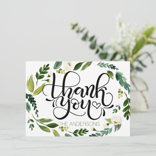 Dank u kaart - hand geletterde kaart waterverf (Staand voorkant)