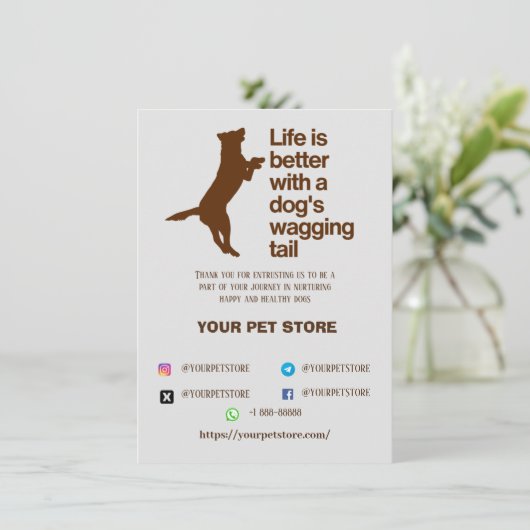 Dank u kaart hond huisdier winkel (Staand voorkant)