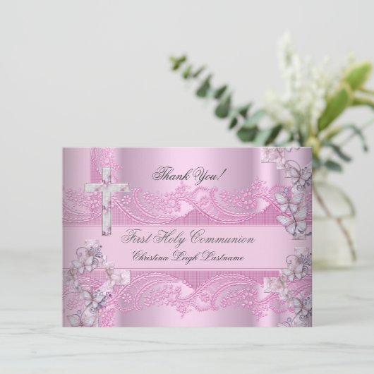 Dank u kaart Meisje Eerste Heilige Communie Kant R (Staand voorkant)