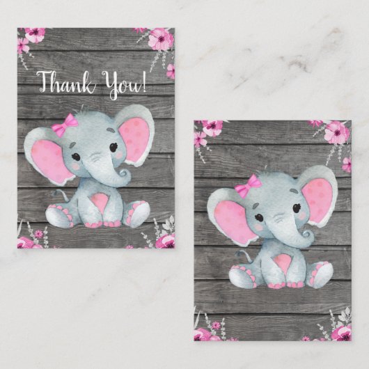 Dank u kaart meisje olifant douche (Voorkant / Achterkant)