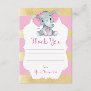 Dank u kaart Meisje Olifant Douche Goud Roze