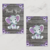 Dank u kaart meisje olifant douche Paarse rustiek (Voorkant / Achterkant)
