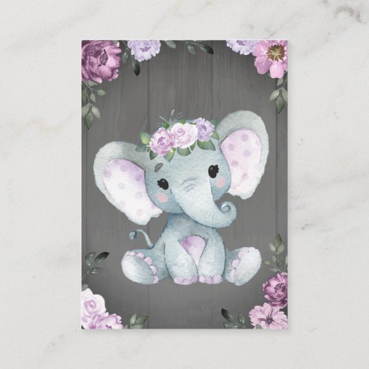 Dank u kaart meisje olifant douche Paarse rustiek (Achterkant)