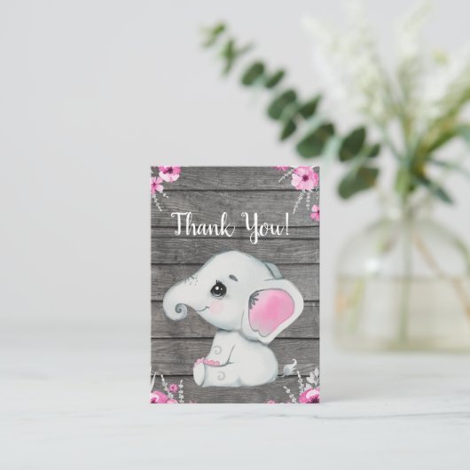 Dank u kaart meisje olifant douche rustiek (Staand voorkant)