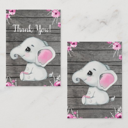 Dank u kaart meisje olifant douche rustiek (Voorkant / Achterkant)