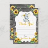 Dank u kaart meisje olifant douche, zonnebloemen (Voorkant / Achterkant)