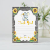 Dank u kaart meisje olifant douche, zonnebloemen (Staand voorkant)