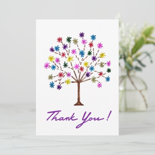 Dank u kaart met kleurrijke boom, blanco binnen (Staand voorkant)