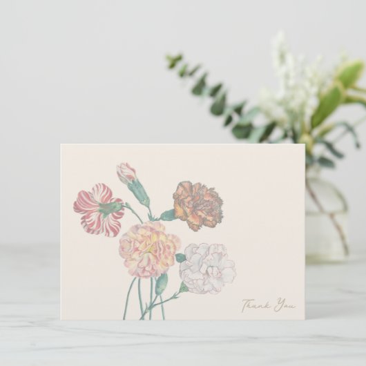 Dank u kaart opmerking tan beige anjer bloem (Staand voorkant)