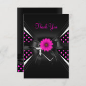 Dank u kaart Polka dot zwart wit roze (Voorkant / Achterkant)