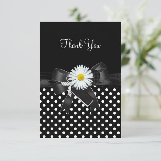 Dank u kaart Polka dot zwart witte bloem (Staand voorkant)