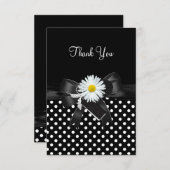 Dank u kaart Polka dot zwart witte bloem (Voorkant / Achterkant)