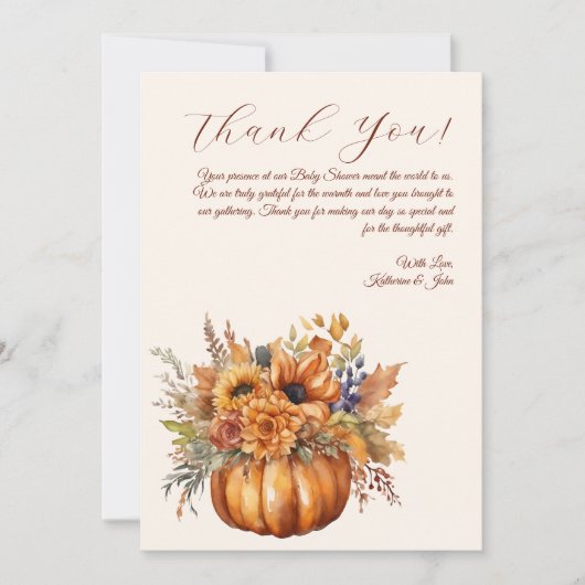 Dank u kaart-pompoen met bloemen- kaart (Voorkant)
