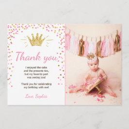Dank u kaart Prinses Verjaardag Goud Roze
