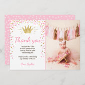 Dank u kaart Prinses Verjaardag Goud Roze (Voorkant / Achterkant)