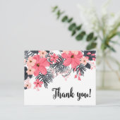 Dank u kaart rode hibiscus palm tropische bladeren (Staand voorkant)