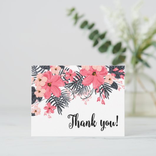 Dank u kaart rode hibiscus palm tropische bladeren (Staand voorkant)