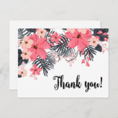 Dank u kaart rode hibiscus palm tropische bladeren (Voorkant / Achterkant)