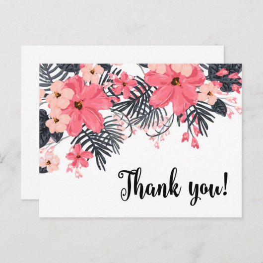 Dank u kaart rode hibiscus palm tropische bladeren (Voorkant / Achterkant)