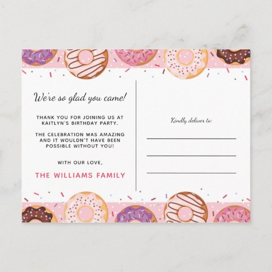 DANK U kaart roze ijsdonuts verjaardagsfeestje (Achterkant)