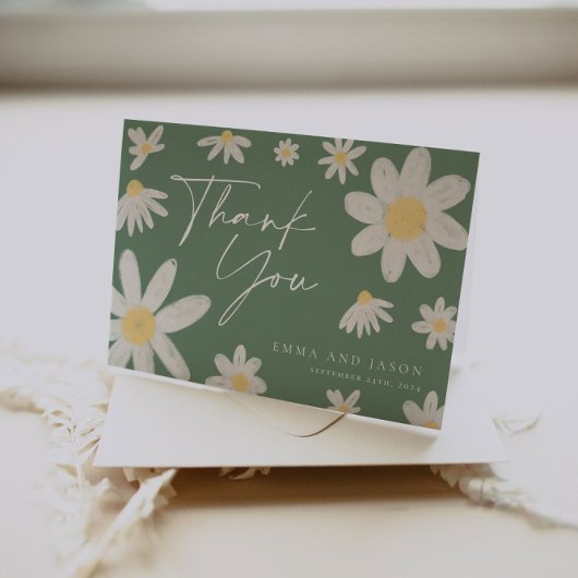 Dank u kaart Sage Green Daisy Notitiekaartje