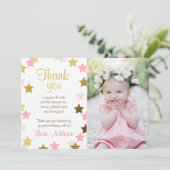 Dank u kaart sterren roze gouden glitter meisje (Staand voorkant)