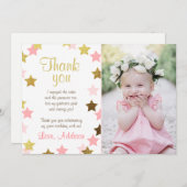 Dank u kaart sterren roze gouden glitter meisje (Voorkant / Achterkant)