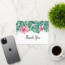 Dank u kaart Tropische bladeren Roze bloemen