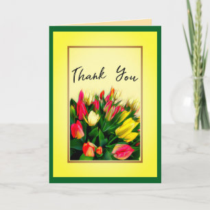 Dank u kaart vet heldere kleurrijke tulpen