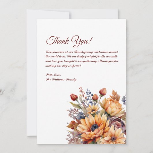 Dank u kaart-Waterverf Herfst Flowers- Kaart (Voorkant)