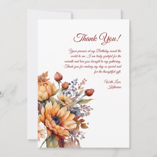 Dank u kaart-Waterverf Herfst Flowers- Kaart (Voorkant)