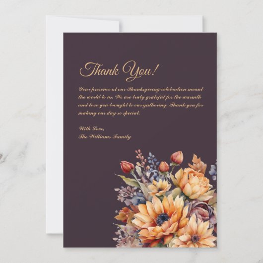 Dank u kaart-Waterverf Herfst Flowers-Paarse- Kaart (Voorkant)